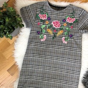 ZARA Embroidered Plaid Short Dress - Small